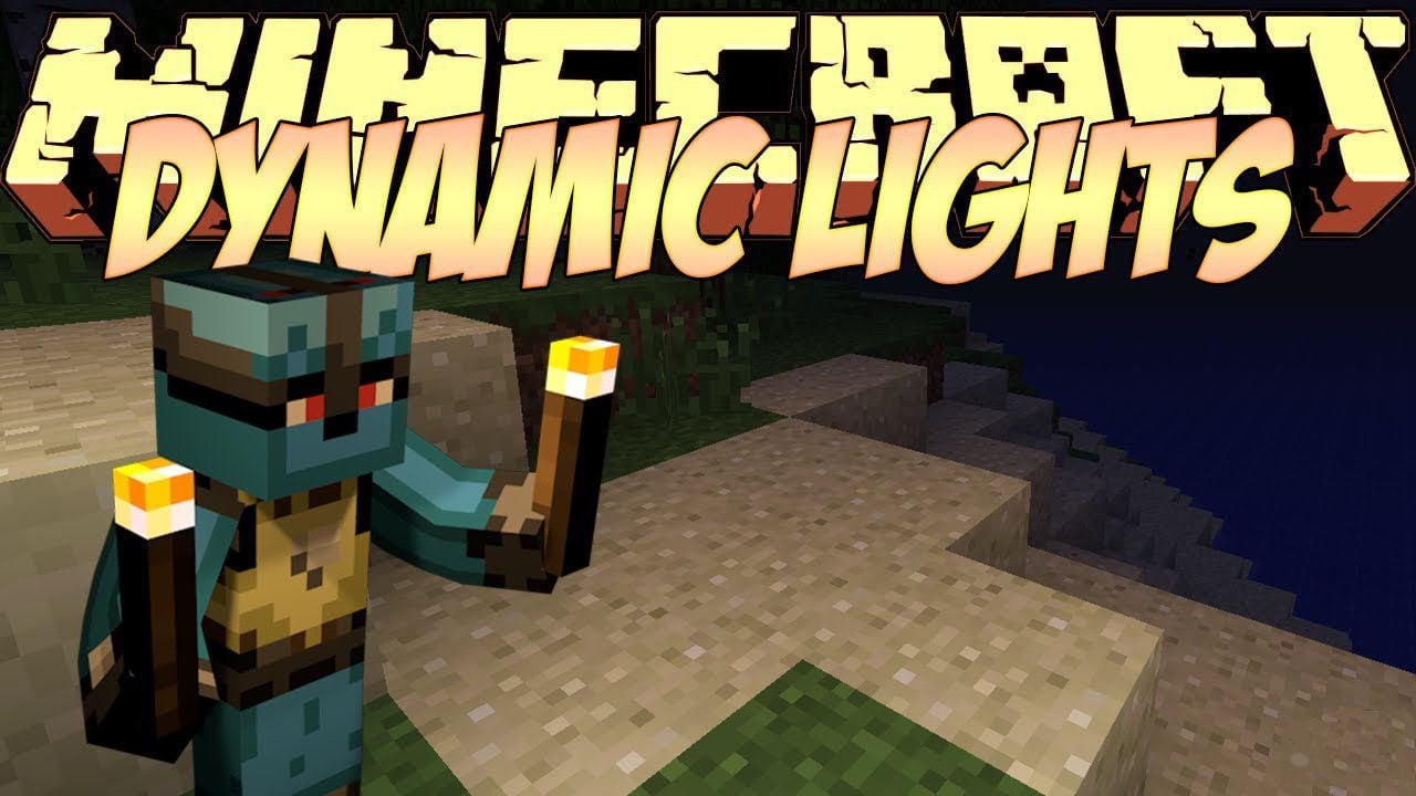 Minecraft Dynamic Lights illustration with a character holding glowing torches at night
