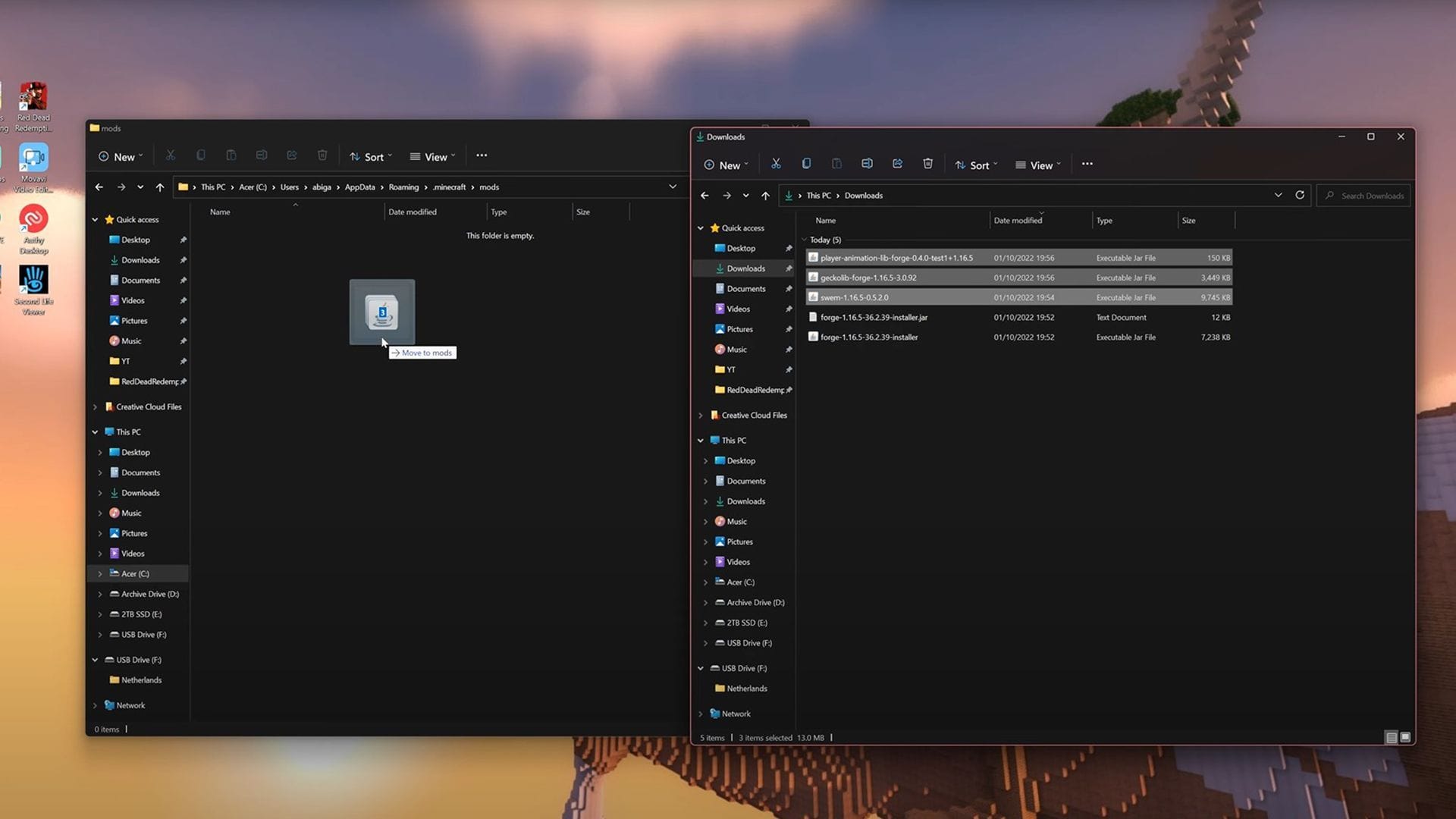 Downloaded Minecraft JAR files ready to install